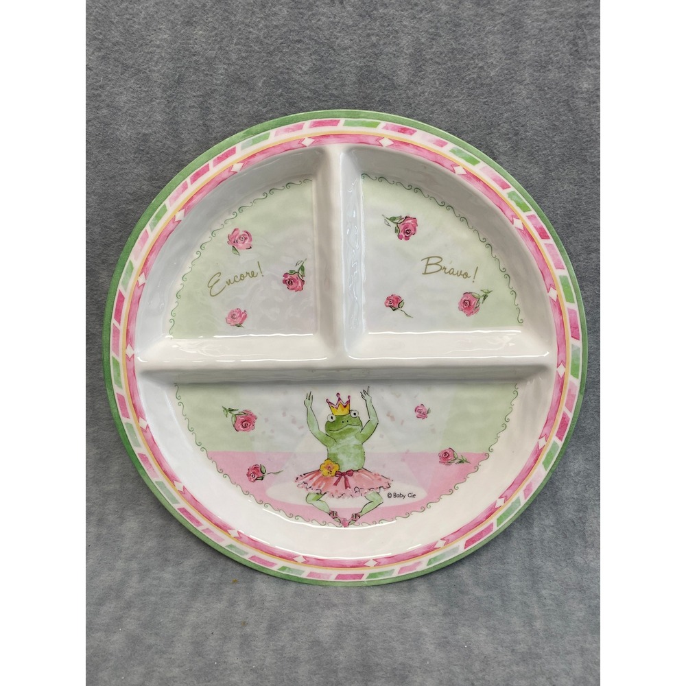 Baby Cie Plate Divided Frog Ballerina Encore Bravo Pink Green Eating Meals - Picture 8 of 8